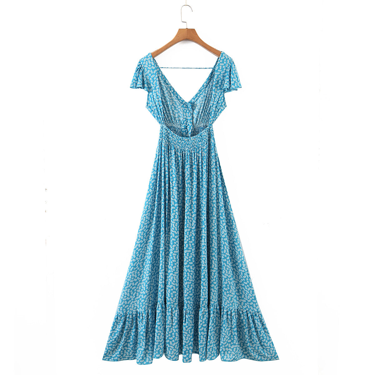 Spring Seaside Vacation Cardigan Lace up Sexy Waist Trimming Long Beach Dress ZDShop