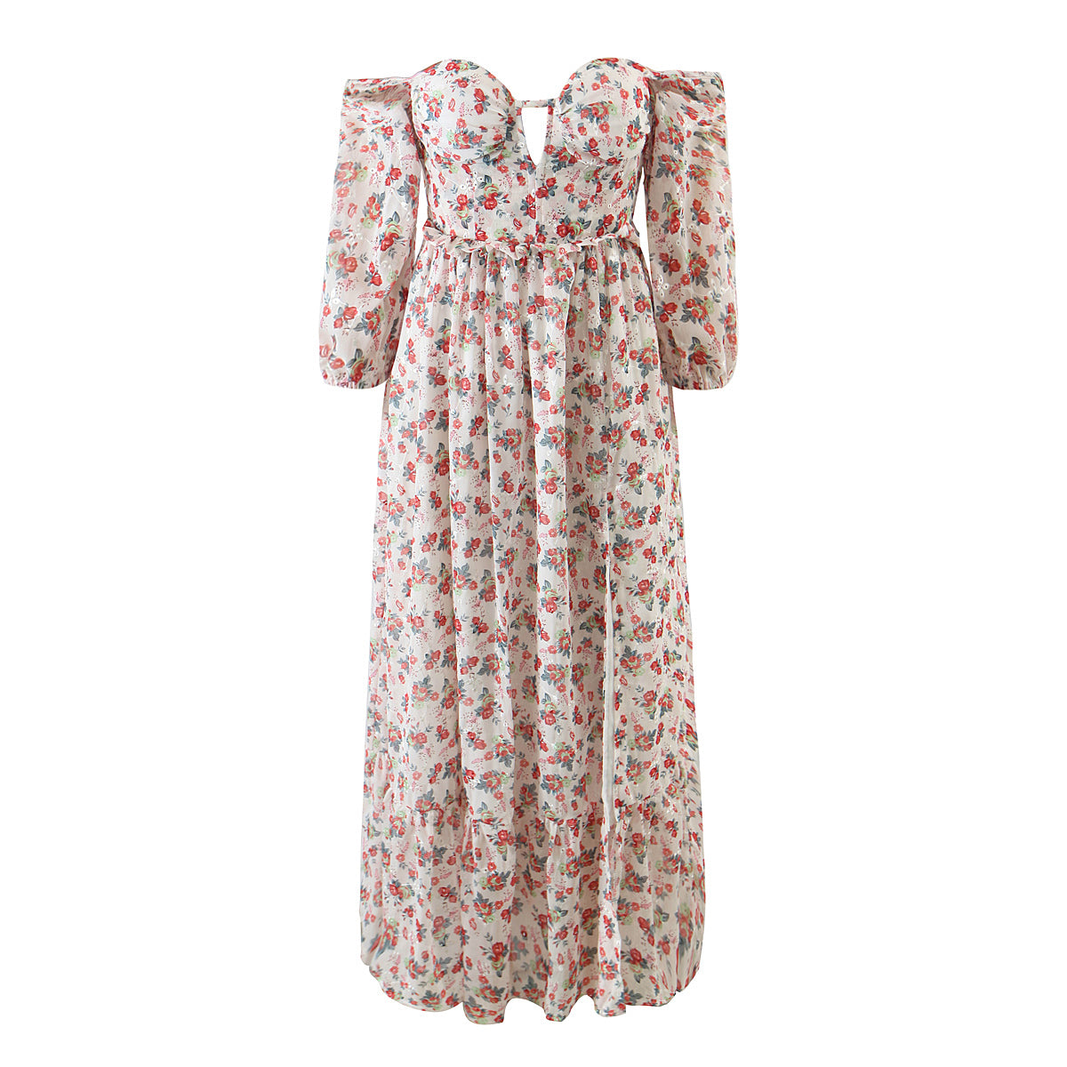 Women off Neck Large Swing Side Split Dress Summer Holiday Embroidery Floral ZDShop