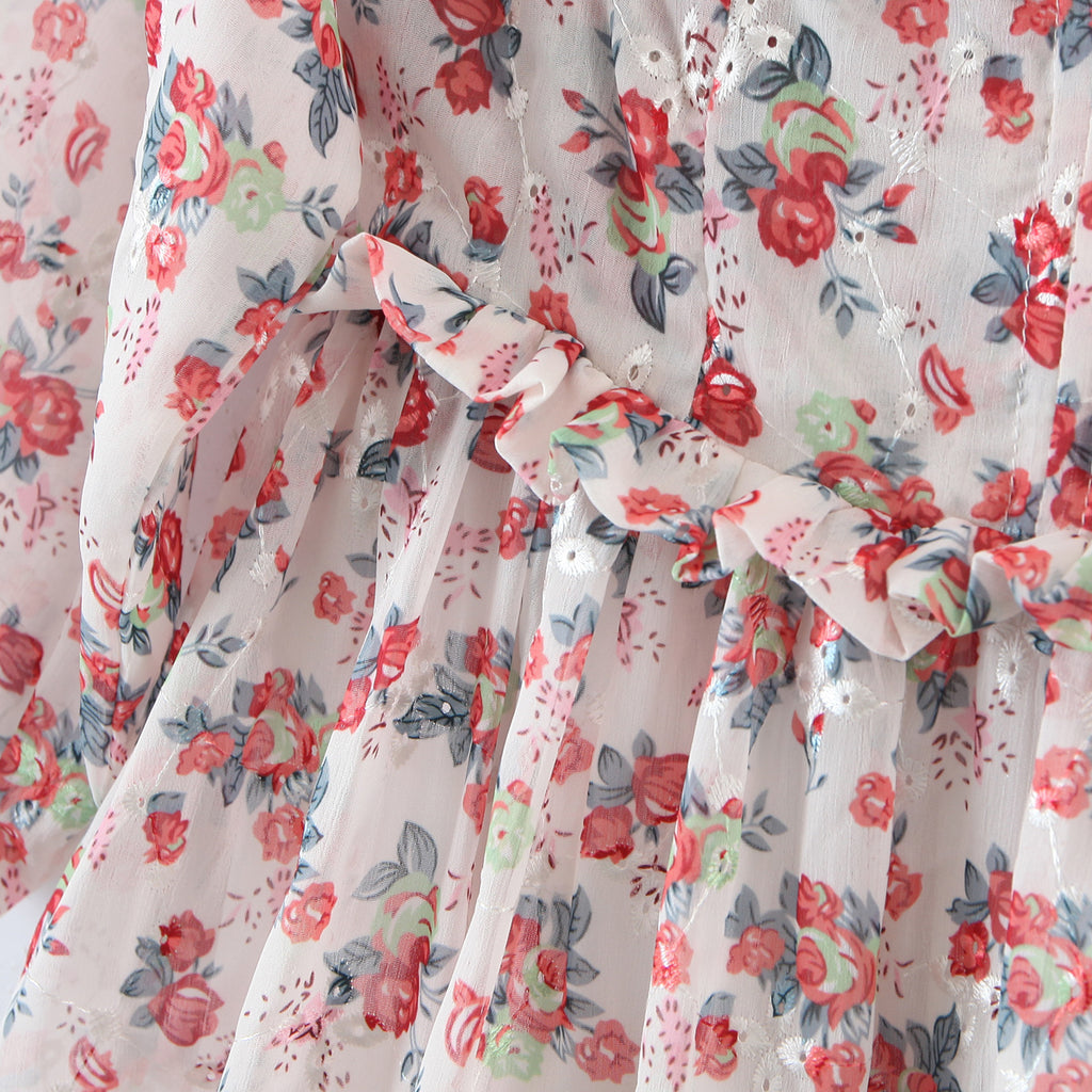 Women off Neck Large Swing Side Split Dress Summer Holiday Embroidery Floral ZDShop