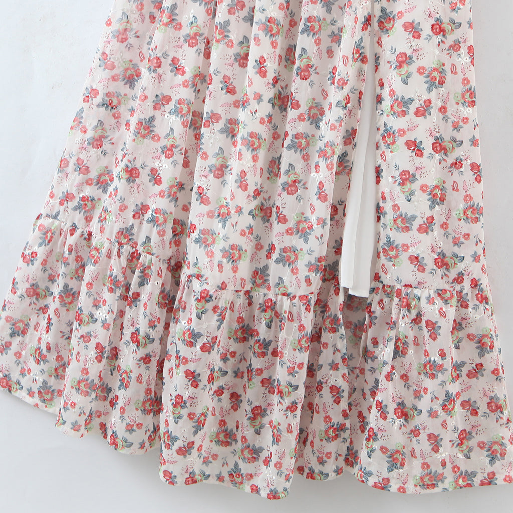 Women off Neck Large Swing Side Split Dress Summer Holiday Embroidery Floral ZDShop
