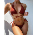 Sexy Solid Color Split Bikini Women Criss Cross Swimsuit