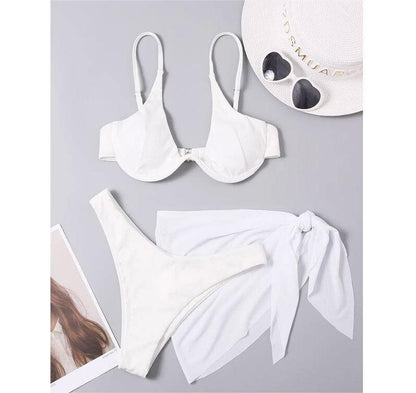 Summer Sexy Split Sunken Stripe Steel Bracket Type Skirt Three Piece Swimsuit Swimsuit