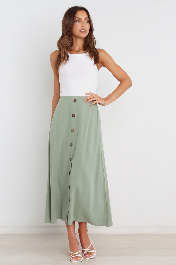 Spring Summer Single Breasted Elastic Waist Mid Waist Classic Skirt BEILIYA
