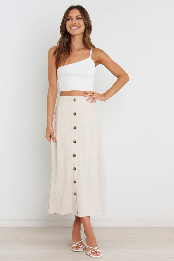 Spring Summer Single Breasted Elastic Waist Mid Waist Classic Skirt BEILIYA