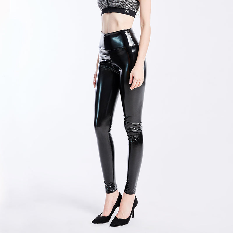 Leggings en latex à effet miroir, ultra-élastiques et sexy, taille haute, pantalon en cuir brillant pour femme