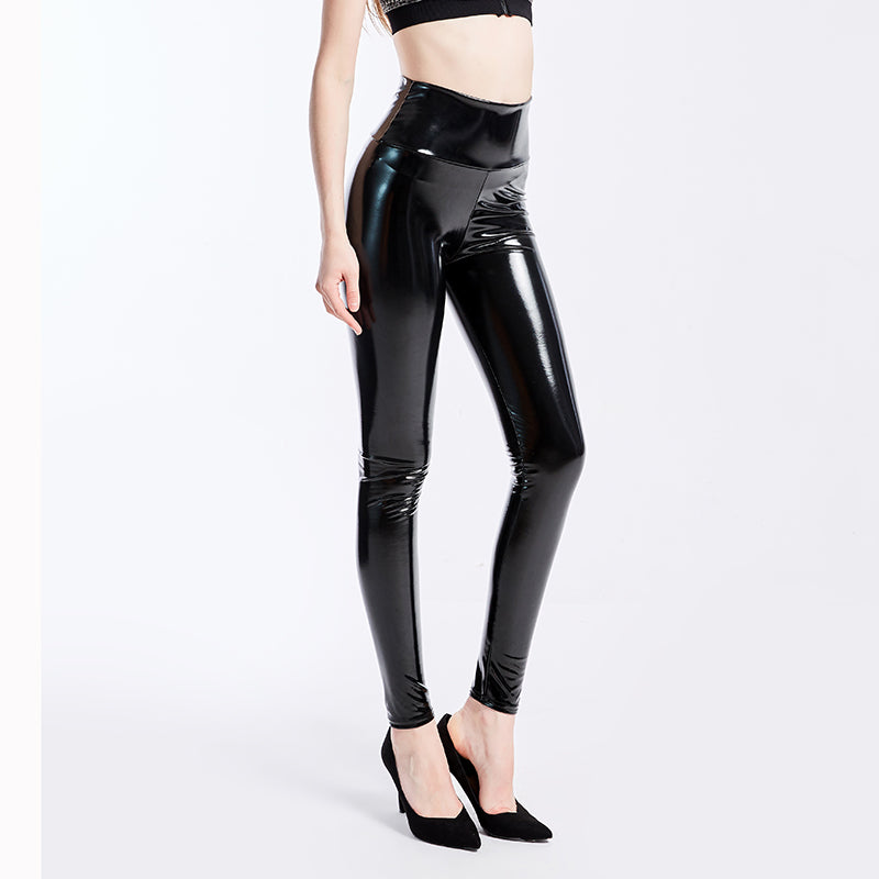 Leggings en latex à effet miroir, ultra-élastiques et sexy, taille haute, pantalon en cuir brillant pour femme
