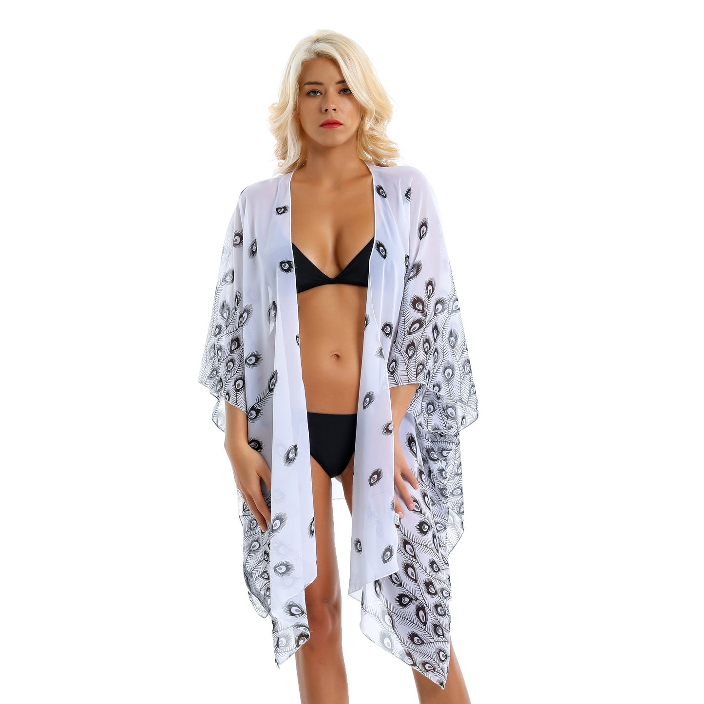 Cárdigan playero con estampado de plumas para playa, protección solar, para vacaciones en la playa