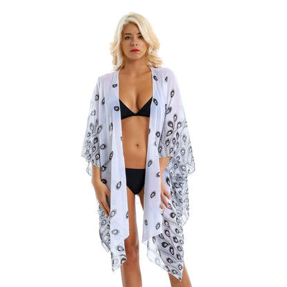 Cárdigan playero con estampado de plumas para playa, protección solar, para vacaciones en la playa