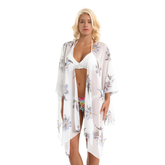 Chaqueta de gasa tipo bikini para playa, con estampado de orquídeas, para vacaciones y protección solar