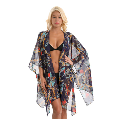 Blusa de traje de baño de gasa con estampado geométrico abstracto de moda de verano, cárdigan de bikini ligero con protección solar