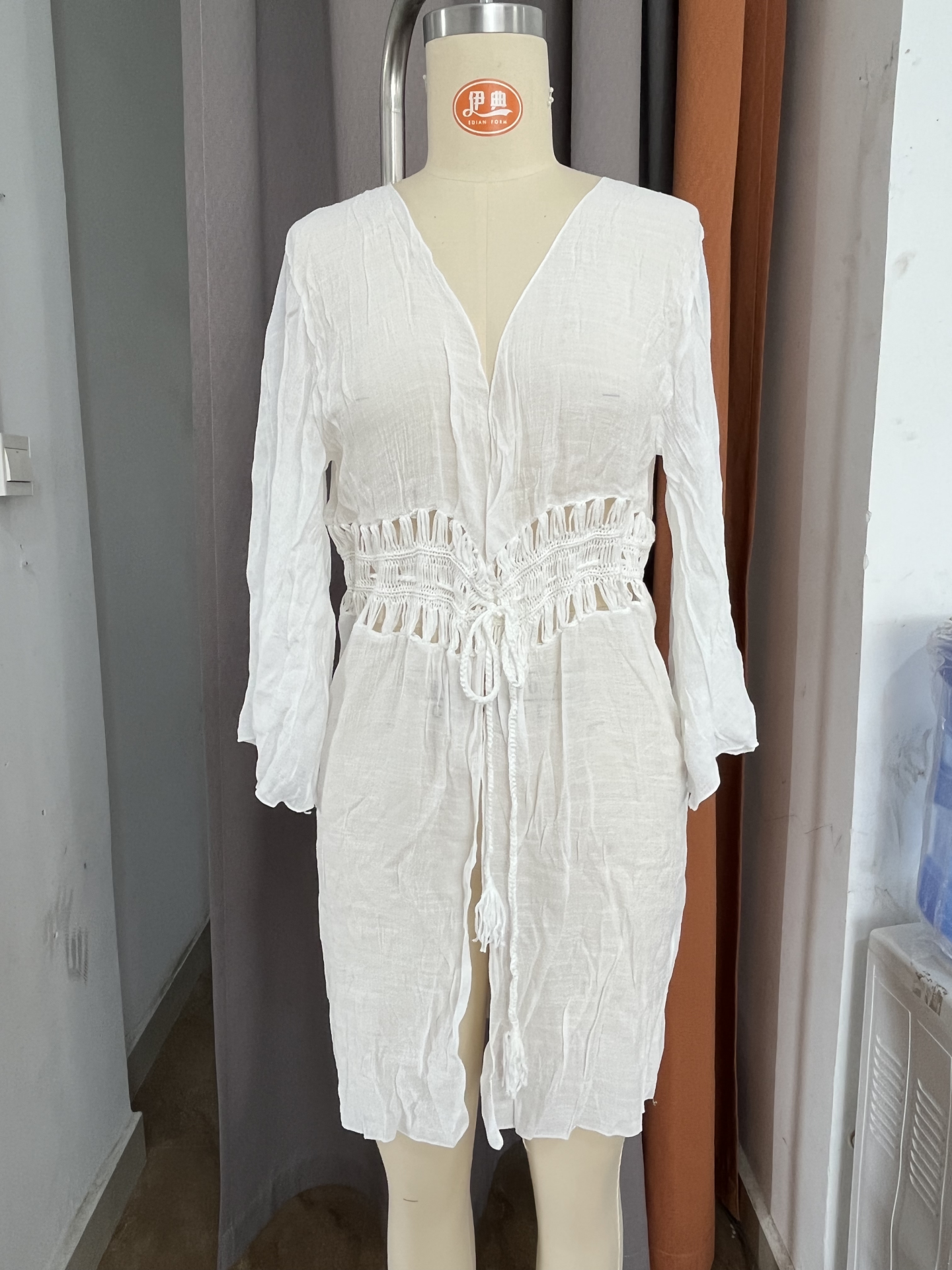 Stitching Hand Crocheting Beach Cover up Sexy Cutout Bell Sleeve Vacation Skirt Beach Cover Up