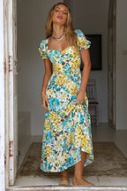 Women Summer New Elegant Holiday French Print Short Sleeve Long Dress LittlePineapple