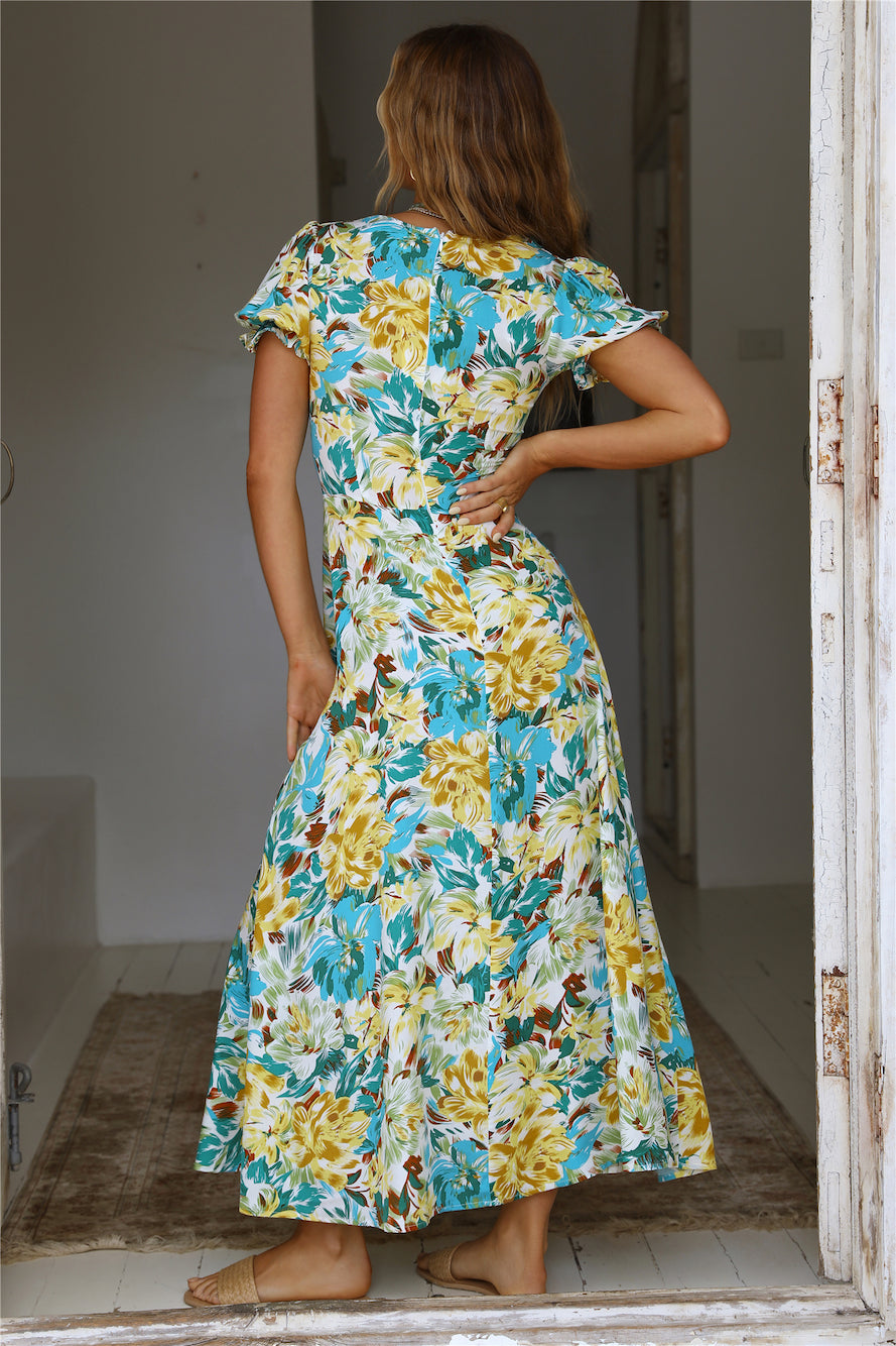 Women Summer New Elegant Holiday French Print Short Sleeve Long Dress LittlePineapple