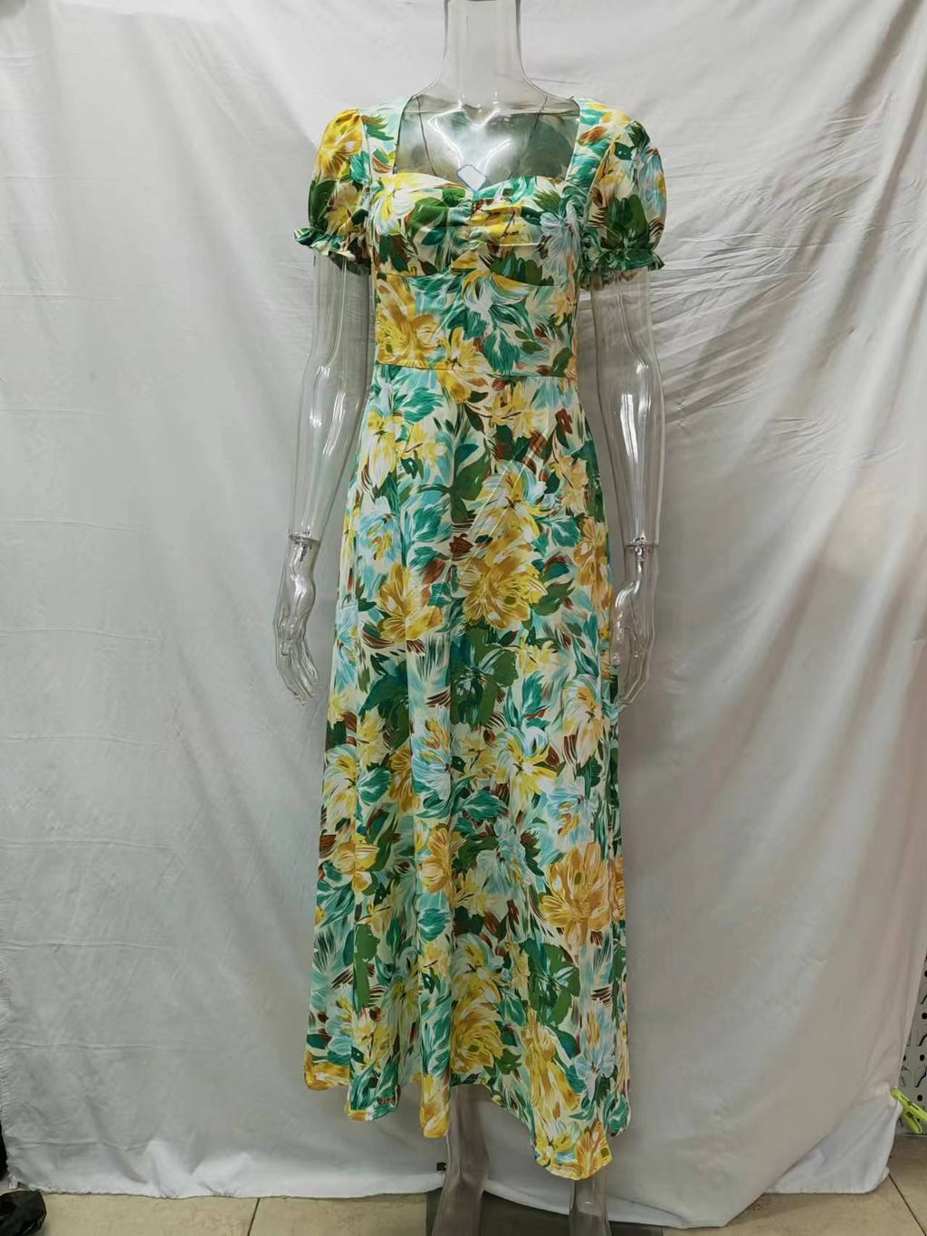 Women Summer New Elegant Holiday French Print Short Sleeve Long Dress LittlePineapple