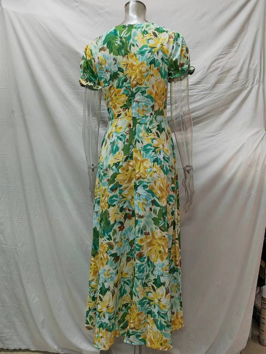 Women Summer New Elegant Holiday French Print Short Sleeve Long Dress LittlePineapple