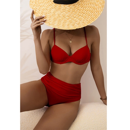 Traje de baño de bikini individual extranjero para mujer, bikini sexy de cintura alta dividido
