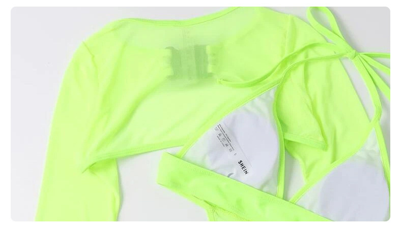 Traje de baño sexy con cuello halter, blusa de manga larga multicolor, color sólido