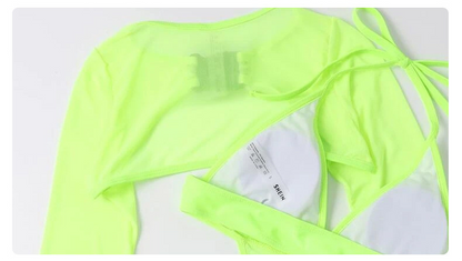 Solid Color Sexy Halter Multi Color Long Sleeve Blouse Sexy Swimsuit