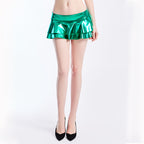 Minifalda sexy de doble capa de cuero sintético, falda de cintura baja, vestido sexy, ropa de rendimiento