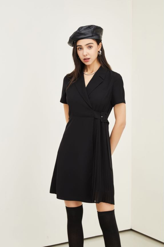 Spring Summer Hepburn Little Black Dress Office Pleated Chiffon Dress for Women LaYio