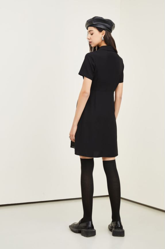 Spring Summer Hepburn Little Black Dress Office Pleated Chiffon Dress for Women LaYio