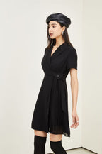 Spring Summer Hepburn Little Black Dress Office Pleated Chiffon Dress for Women LaYio