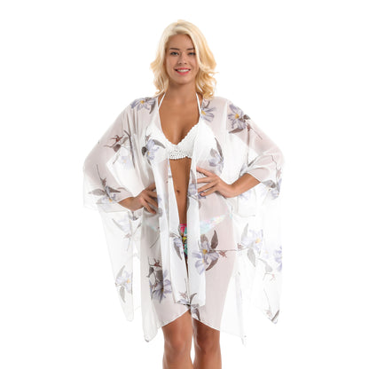 Chaqueta de gasa tipo bikini para playa, con estampado de orquídeas, para vacaciones y protección solar