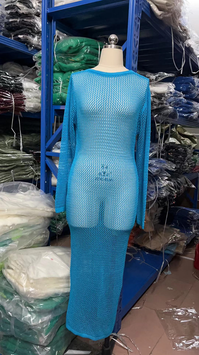 Knitted Hollow Out Cutout out See through Backless Dress Sexy Two Way Seaside Vacation Sun Protection Dress for Women Forkaz