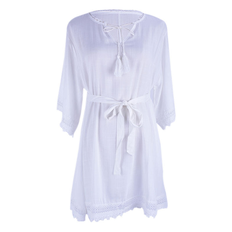 Rayon V neck Lace up Beach Beach Cover Up Seaside Vacation Swimsuit Sun Protection Clothing for Women EvenStar