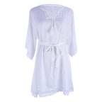 Rayon V neck Lace up Beach Beach Cover Up Seaside Vacation Swimsuit Sun Protection Clothing for Women EvenStar