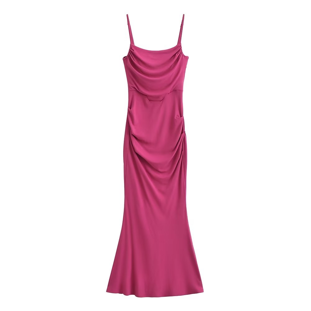 Sexy Sexy Pleated Boning Corset Strap Dress Summer Waisted Slim Fit Package Hip Dress Pearmain