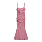 Sexy Sexy Pleated Boning Corset Strap Dress Summer Waisted Slim Fit Package Hip Dress Pearmain