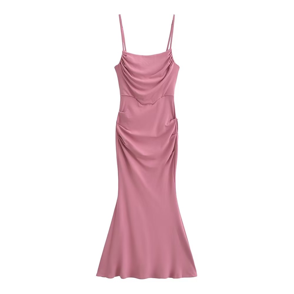 Sexy Sexy Pleated Boning Corset Strap Dress Summer Waisted Slim Fit Package Hip Dress Pearmain