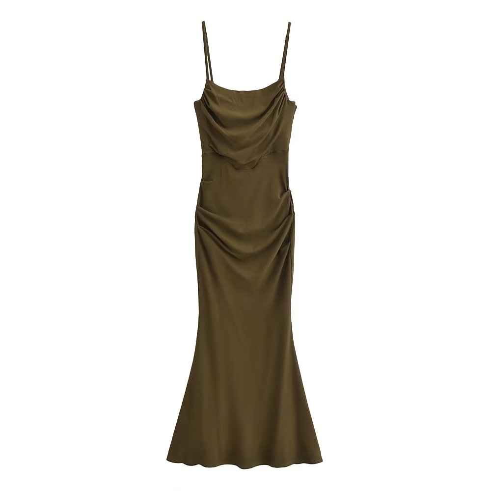 Sexy Sexy Pleated Boning Corset Strap Dress Summer Waisted Slim Fit Package Hip Dress Pearmain