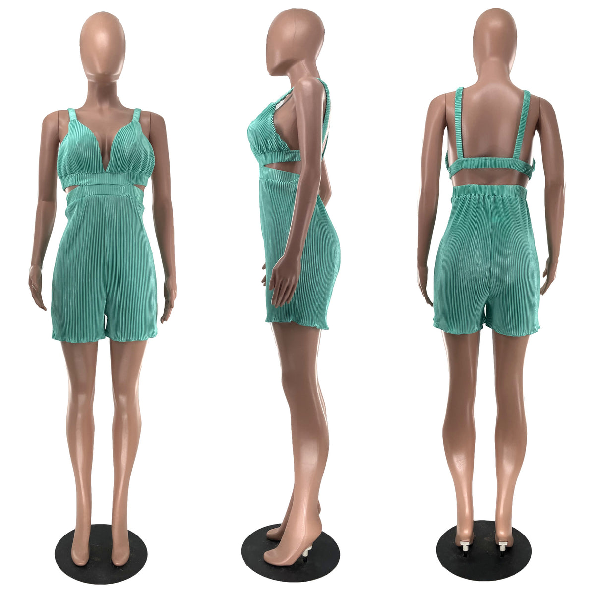 Women Clothing Summer Sexy Sleeveless V neck Folding Suspender Jumpsuit Fanti