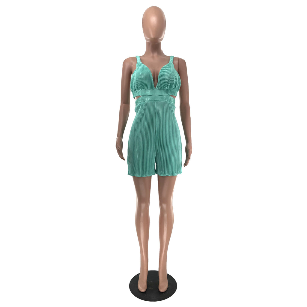 Women Clothing Summer Sexy Sleeveless V neck Folding Suspender Jumpsuit Fanti
