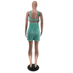 Women Clothing Summer Sexy Sleeveless V neck Folding Suspender Jumpsuit Fanti
