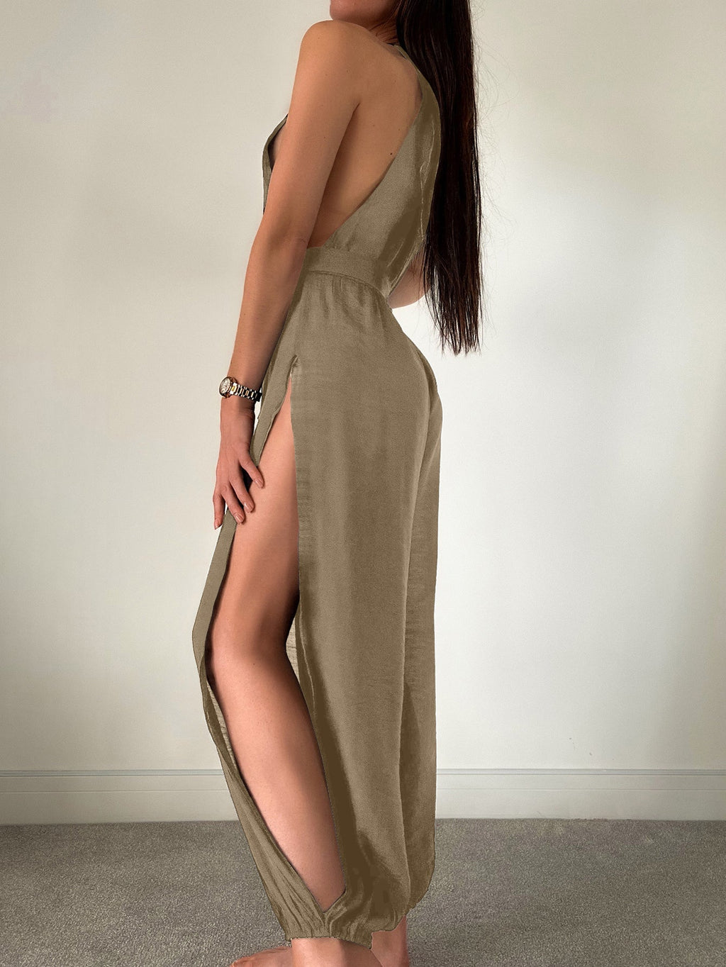 Sleeveless Beach Cover Up Solid Color All Matching Tied Jumpsuit Slim Fit Slimming Sun Protection Clothing Women Menara