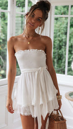 Summer Lace-up Chest-Wrapped Dress Sexy Ruffles Short Women Clothing Smocked RMAI