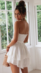 Summer Lace-up Chest-Wrapped Dress Sexy Ruffles Short Women Clothing Smocked RMAI