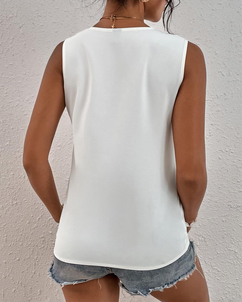 Women Summer V Neck Sleeveless Simple Summer Solid Color Vest JJ