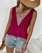 Women Summer V Neck Sleeveless Simple Summer Solid Color Vest JJ