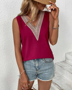 Women Summer V Neck Sleeveless Simple Summer Solid Color Vest JJ