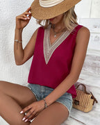 Women Summer V Neck Sleeveless Simple Summer Solid Color Vest JJ