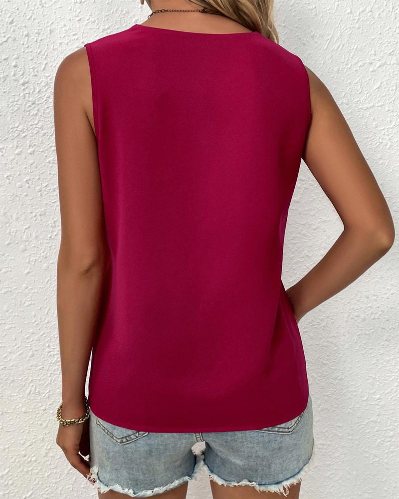 Women Summer V Neck Sleeveless Simple Summer Solid Color Vest JJ