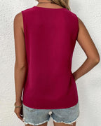 Women Summer V Neck Sleeveless Simple Summer Solid Color Vest JJ
