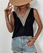 Women Summer V Neck Sleeveless Simple Summer Solid Color Vest JJ