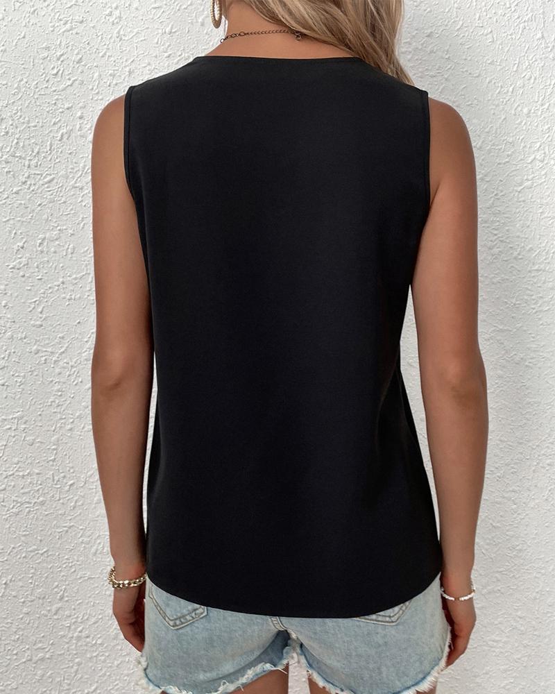 Women Summer V Neck Sleeveless Simple Summer Solid Color Vest JJ