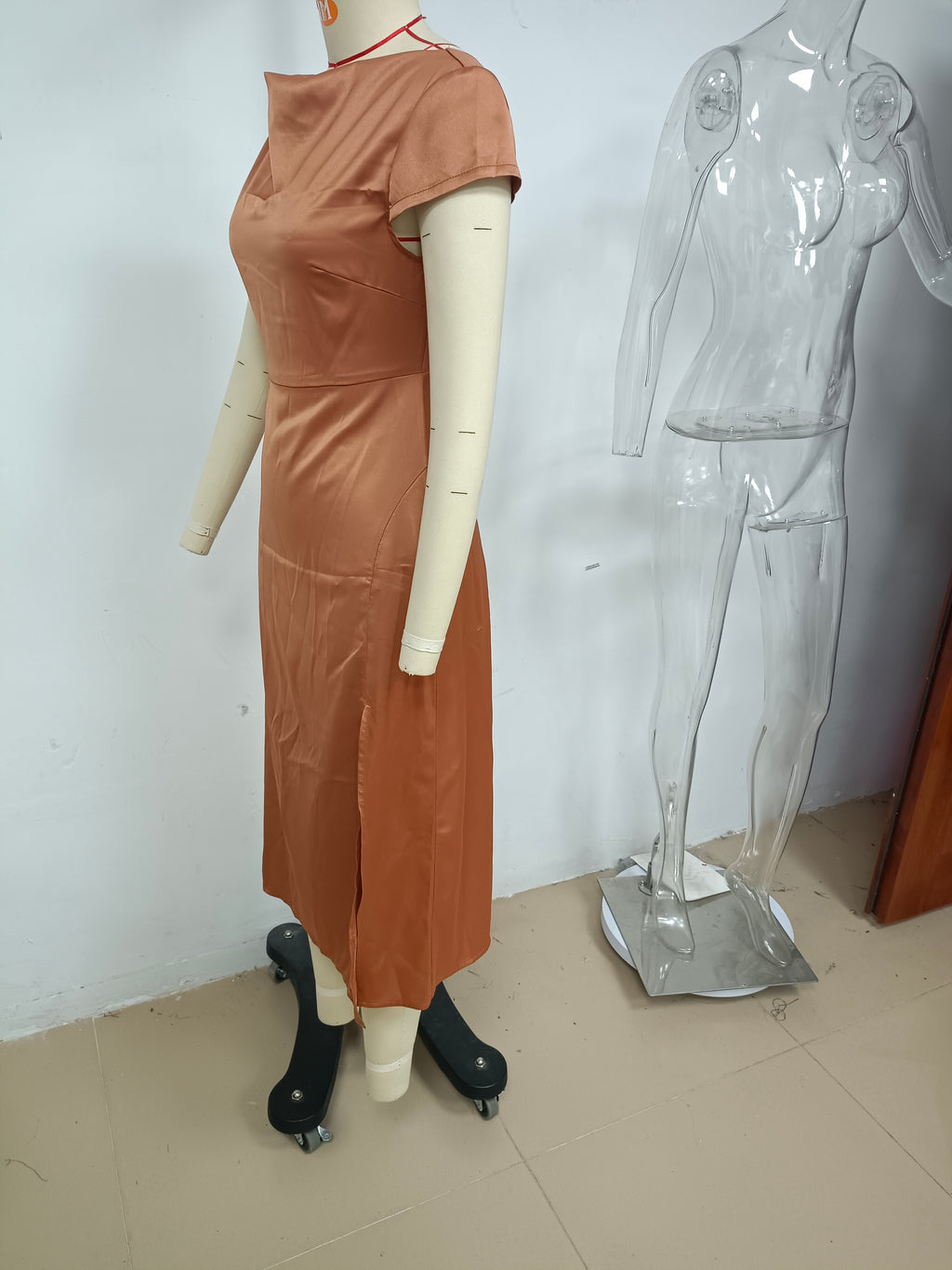 Summer Women Solid Color Swing Collar Back Twist Hollow Out Cutout Short Sleeve Mid Length Dress DreamFashion