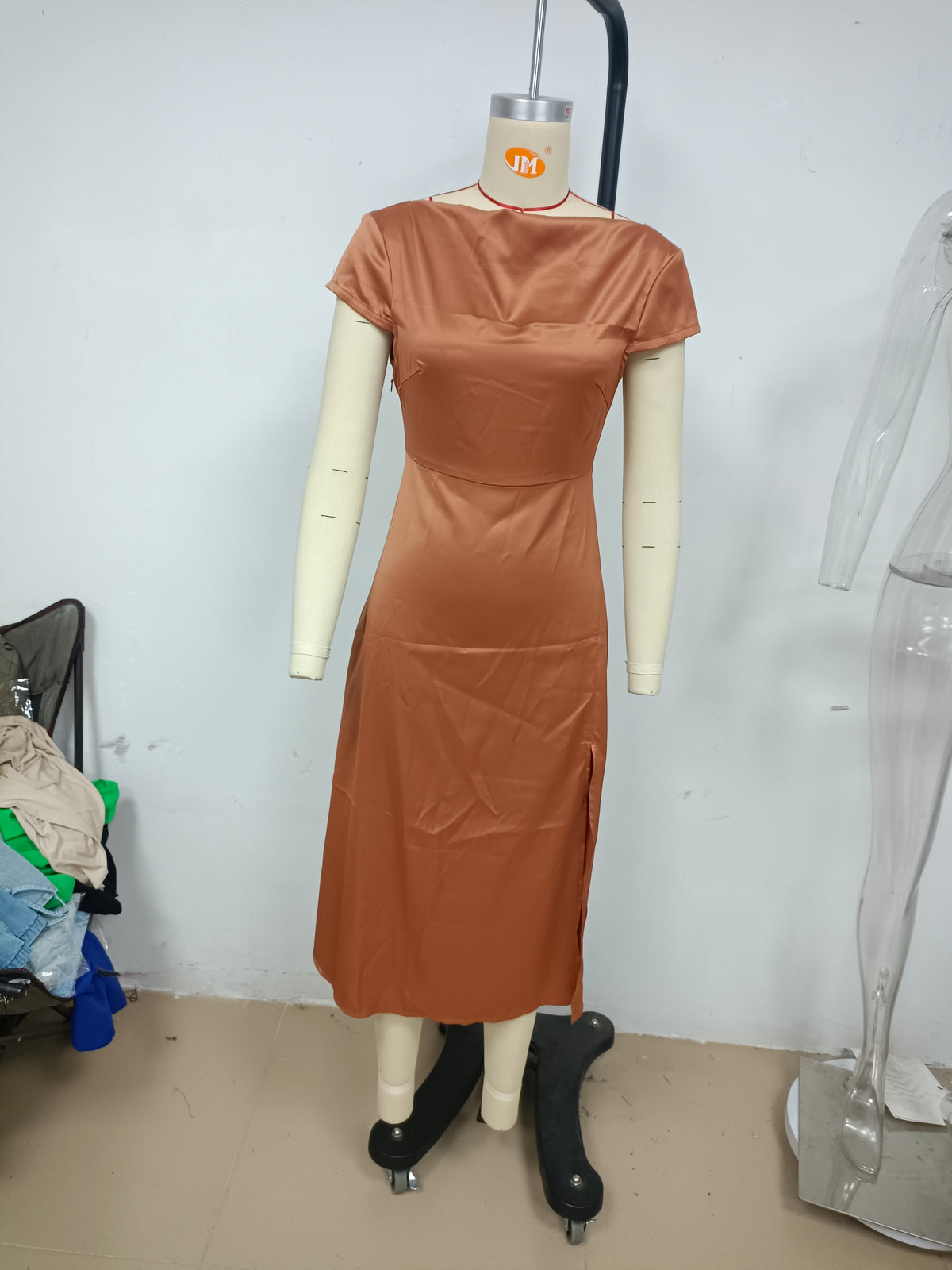 Summer Women Solid Color Swing Collar Back Twist Hollow Out Cutout Short Sleeve Mid Length Dress DreamFashion
